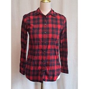 J. Crew Size XS Petite Boy Fit Shirt Button Front Red Navy Plaid Cotton